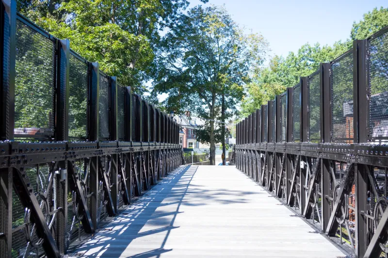 The Carlton Street footbridge connecting Brookline to the Muddy River park system.
