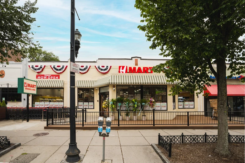The H Mart storefront on Beacon Street in the St. Mary's business district.